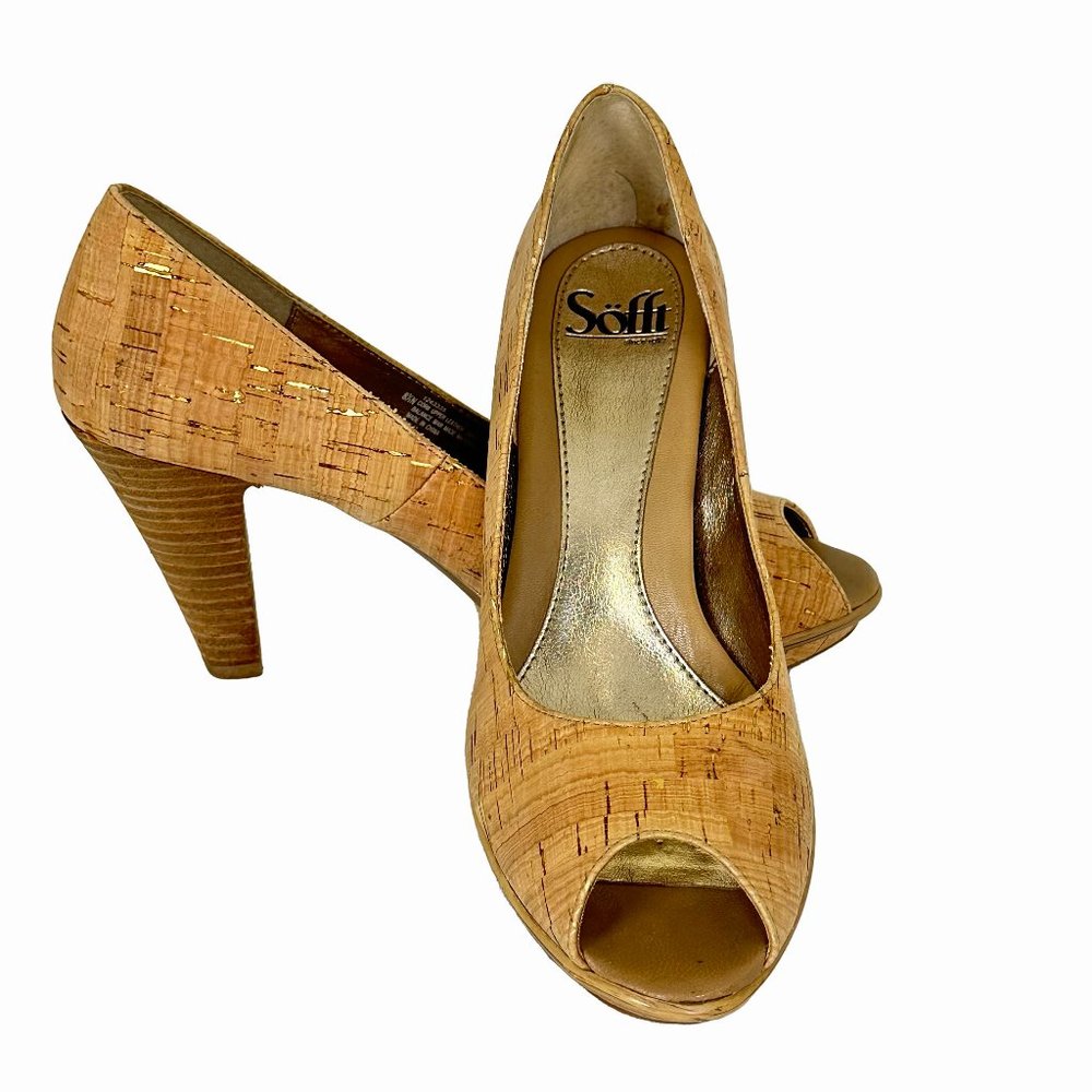 SOFFT Comfort Ramona II Cork Peep Toe Shoes Stacked heels & platform, Size 8.5N